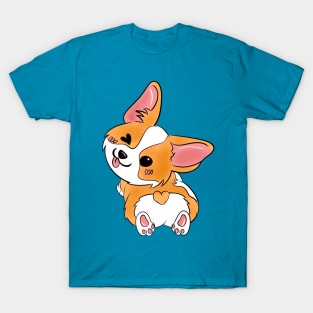 Winking Corgi Love Button: Adorable Kawaii Design with a Heart-Shaped Tail T-Shirt